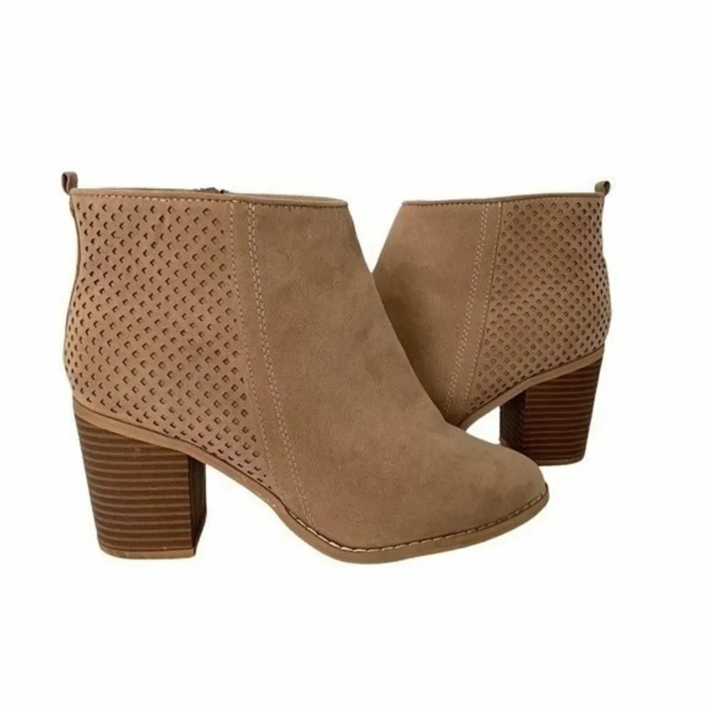 Torrid Brown Stacked Ankle Bootie with Side Zip